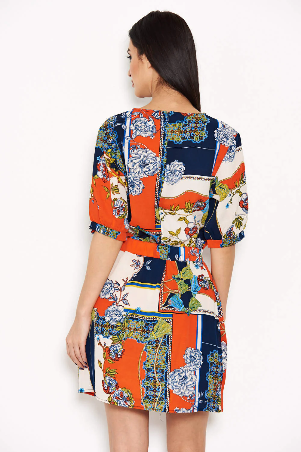 Orange Printed Tie Belt Dress - Image 3