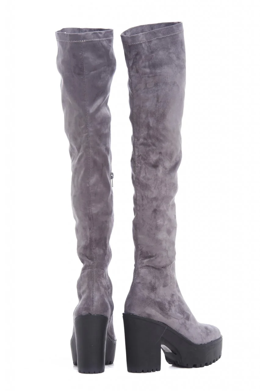 Over The Knee  Chunky Heeled Boot - Image 3