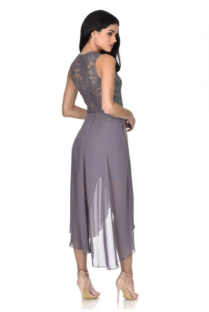 Pewter Crochet Detailed Waterfall Dress - Image 3