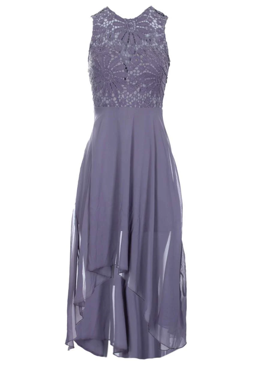Pewter Crochet Detailed Waterfall Dress - Image 4