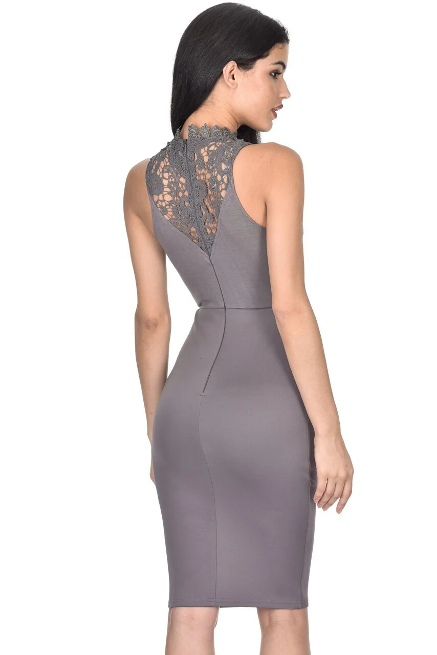 Pewter High Neck Crochet Bodycon Dress - Image 3