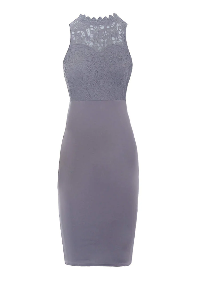 Pewter High Neck Crochet Bodycon Dress - Image 4