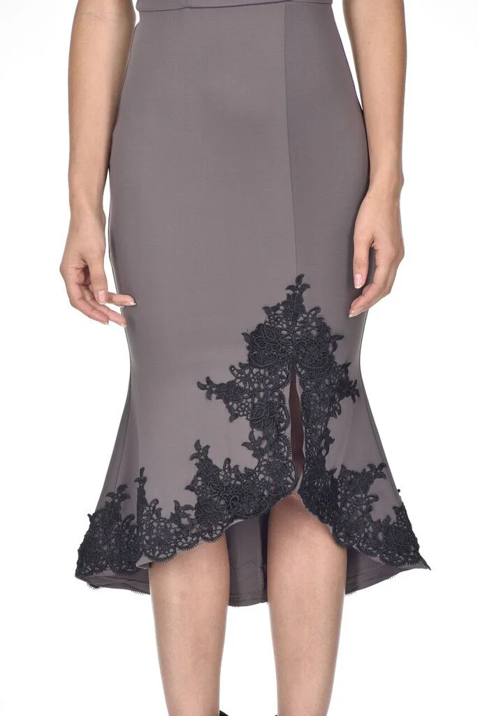 Pewter Off The Shoulder Lace Hem Dress - Image 2