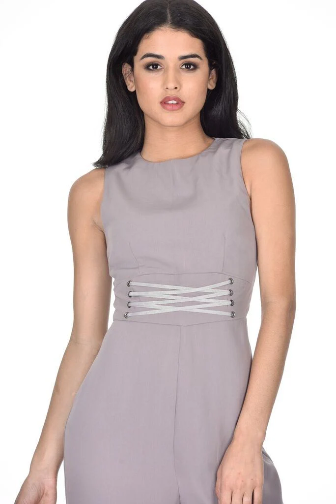 Pewter Tie Waist Wide Leg Jumpsuit - Image 2