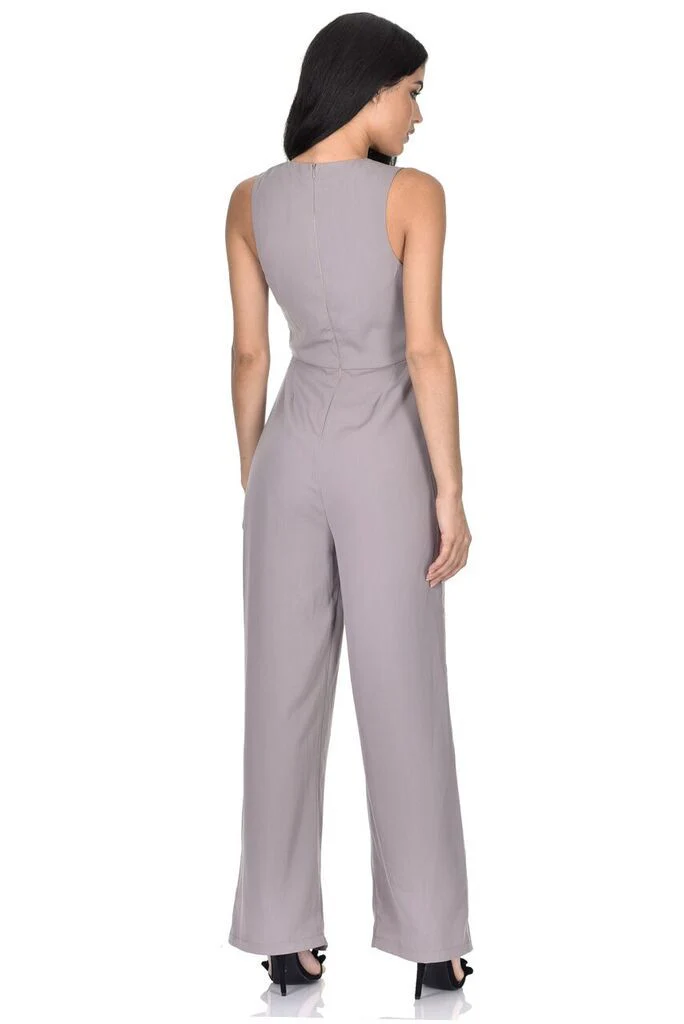 Pewter Tie Waist Wide Leg Jumpsuit - Image 3