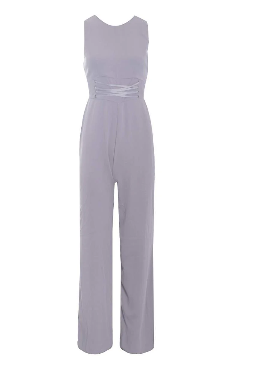 Pewter Tie Waist Wide Leg Jumpsuit - Image 4