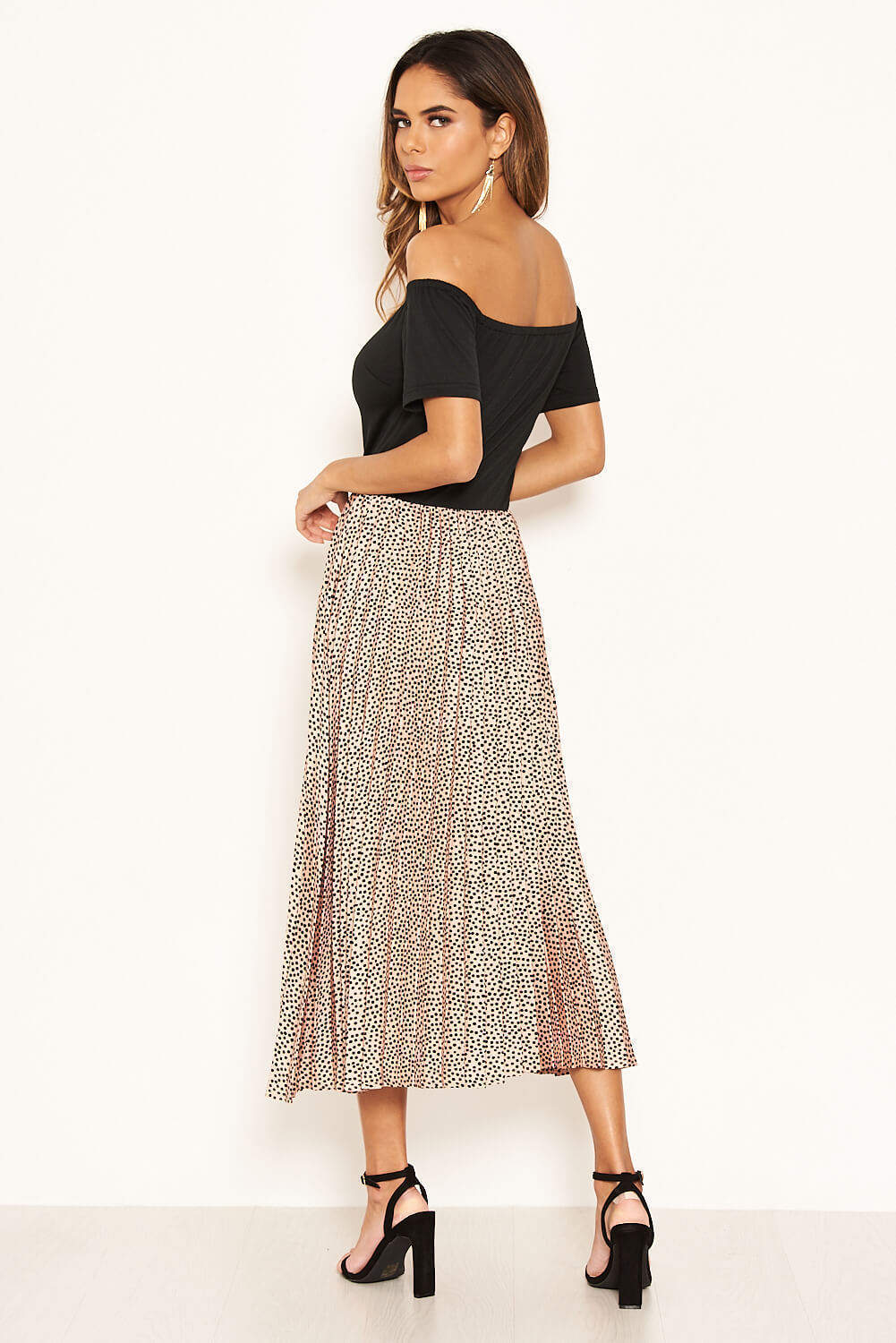 Pink 2 in 1 Polka Dot Pleated Midi Dress - Image 3