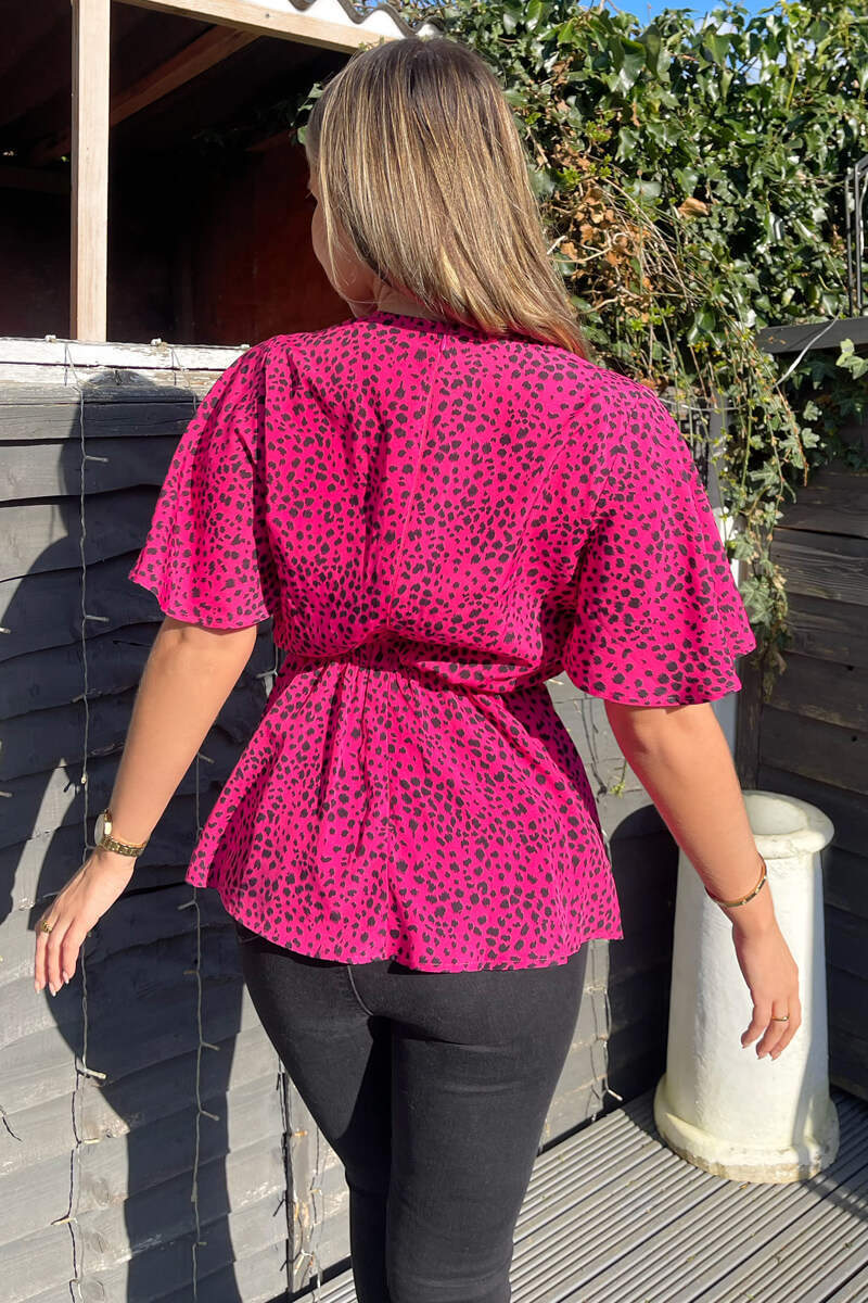 Pink And Black Printed V-Neck Top - Image 4