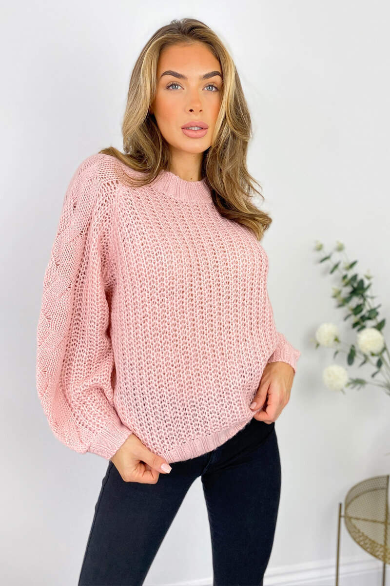 Pink Cable Raglan Sleeve Jumper - Image 2
