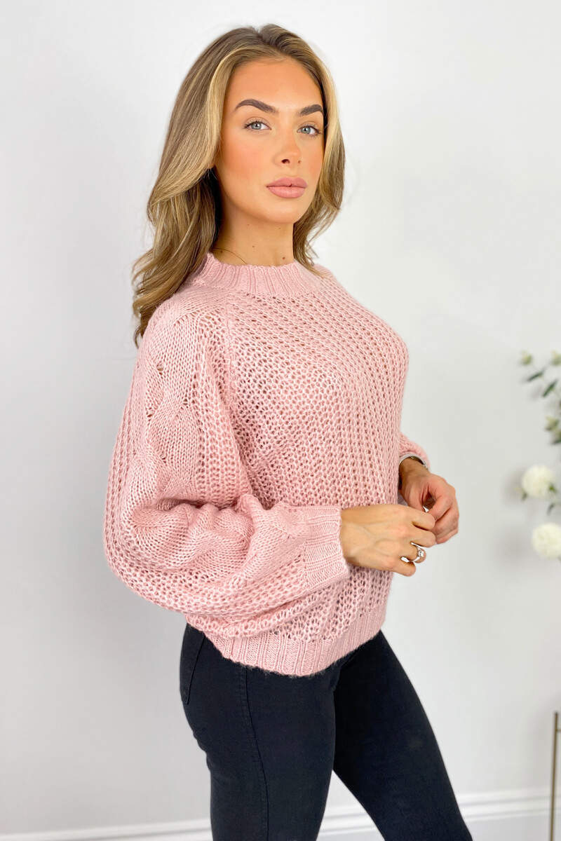 Pink Cable Raglan Sleeve Jumper - Image 4