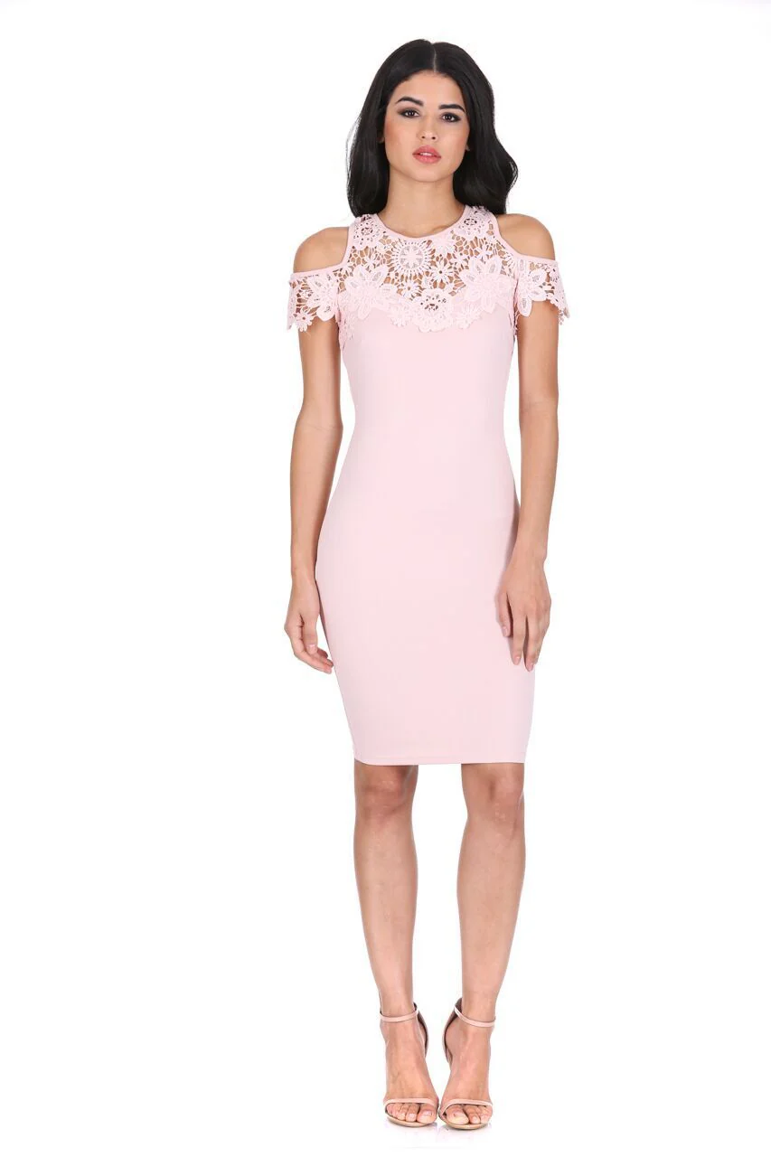 Pink Cold Shoulder Crochet Dress - Image 2