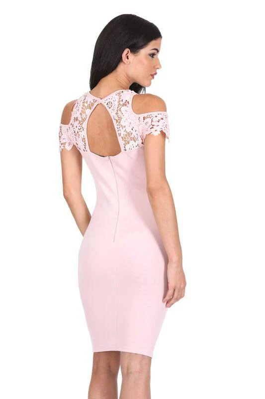 Pink Cold Shoulder Crochet Dress - Image 3