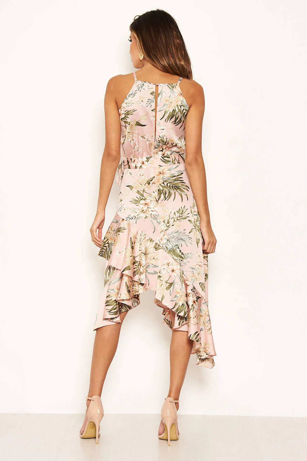 Pink Floral Frill Open Back Dress - Image 5