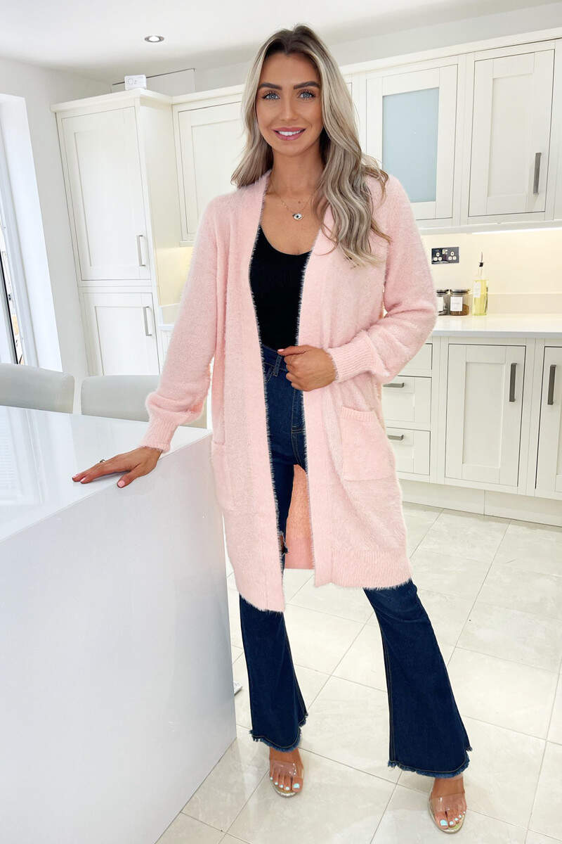 Pink Fluffy Long Cardigan - Image 3