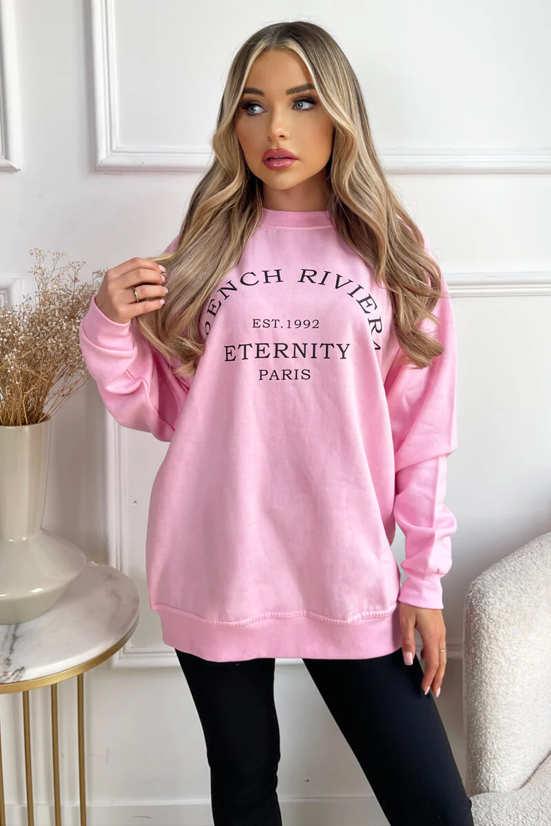 Pink French Riviera Slogan Sweatshirt - Image 3