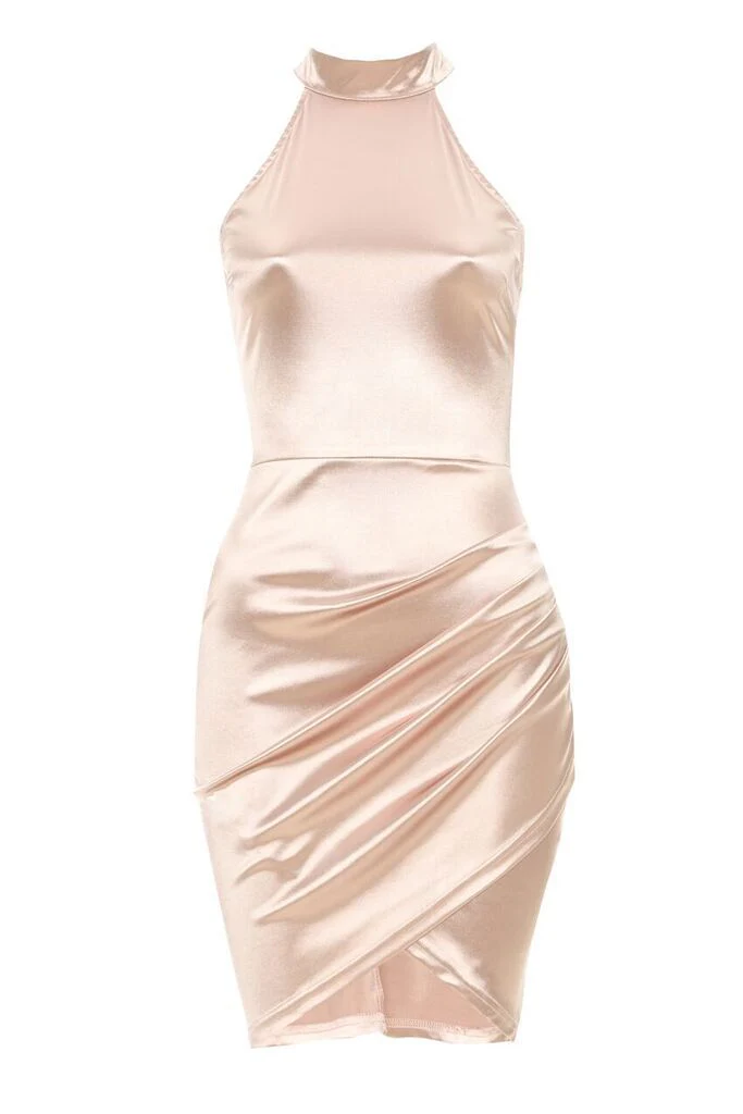 Pink Halter Neck Crossover Mini Dress - Image 4