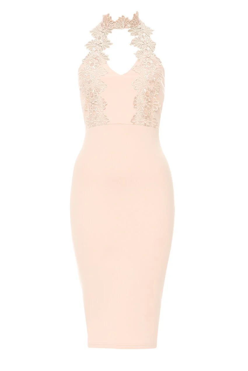 Pink Halterneck Choker Dress With Lace Detail - Image 4
