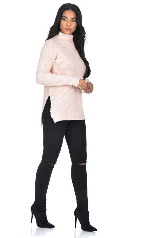 Pink High Neck Side Split Jumper - Image 2