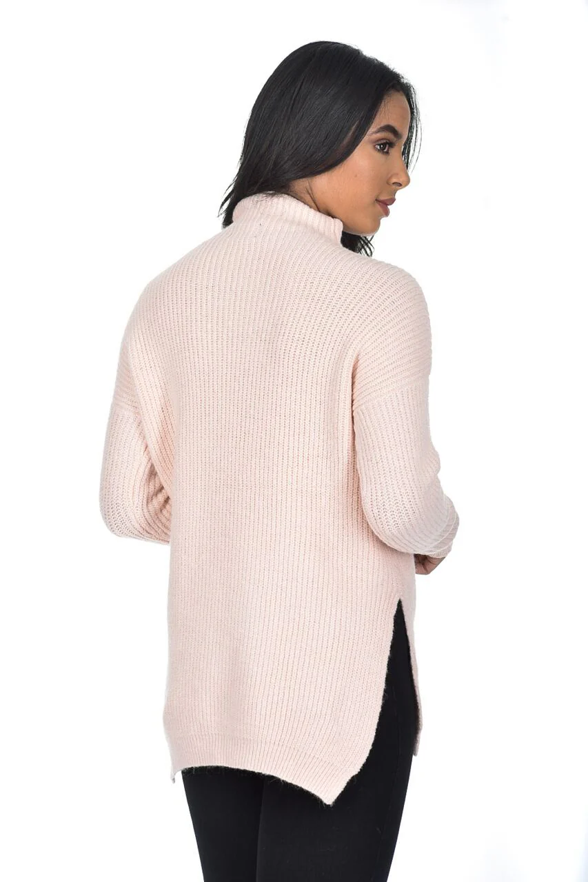 Pink High Neck Side Split Jumper - Image 3