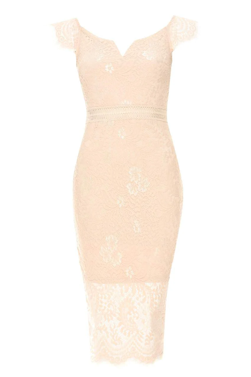 Pink Lace Bodycon Dress With Notch Front - Image 4
