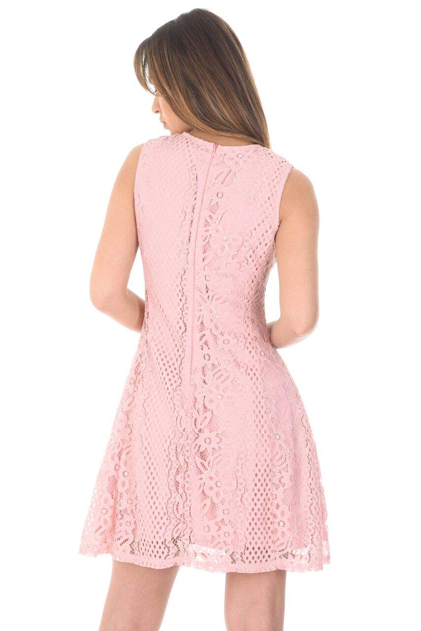 Pink Lace Detail Skater Dress - Image 3