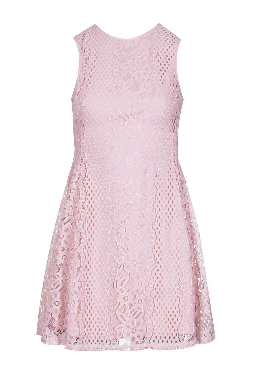 Pink Lace Detail Skater Dress - Image 4