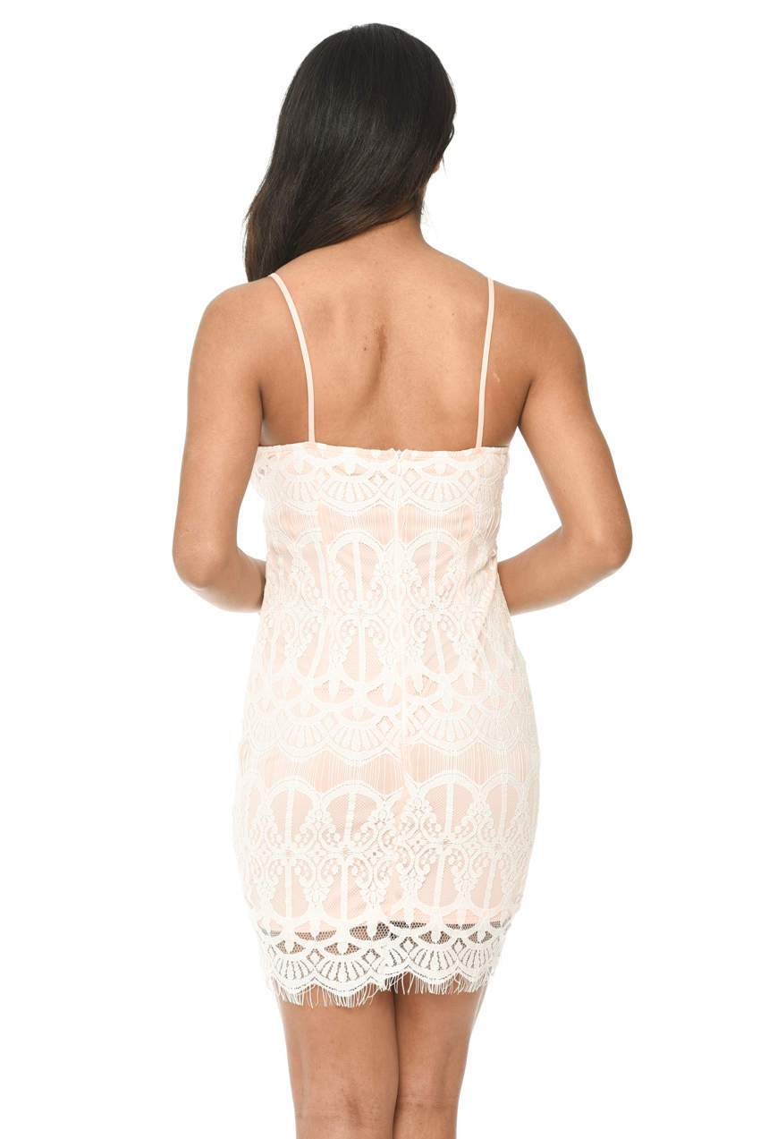 Pink Lace Fitted Mini Dress - Image 3