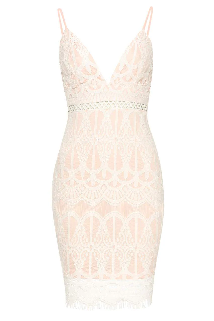 Pink Lace Fitted Mini Dress - Image 4