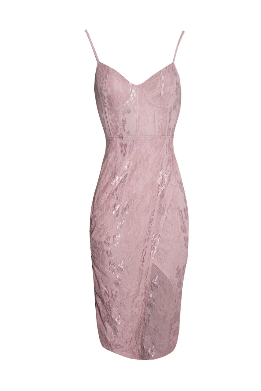 Pink Lace Strappy Midi Dress - Image 4