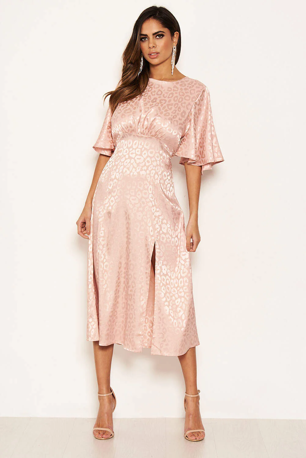 Pink Leopard Print Satin Midi Dress - Image 2