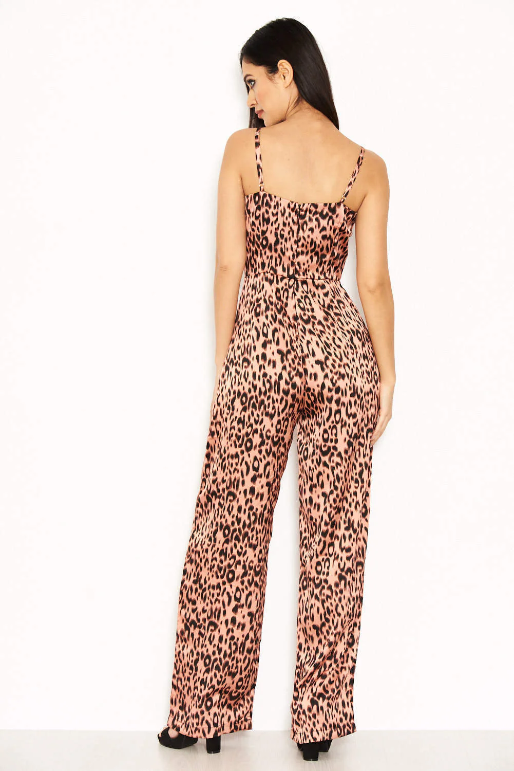 Pink Leopard Print V-Neck Jumpsuit - Image 3