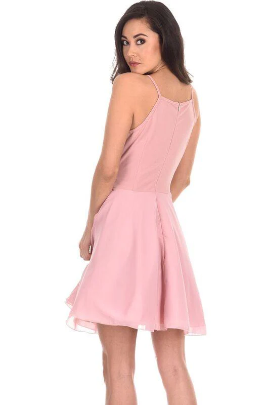 Pink Mesh Gold Embroidered Skater Dress - Image 3