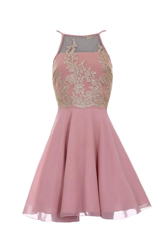 Pink Mesh Gold Embroidered Skater Dress - Image 4