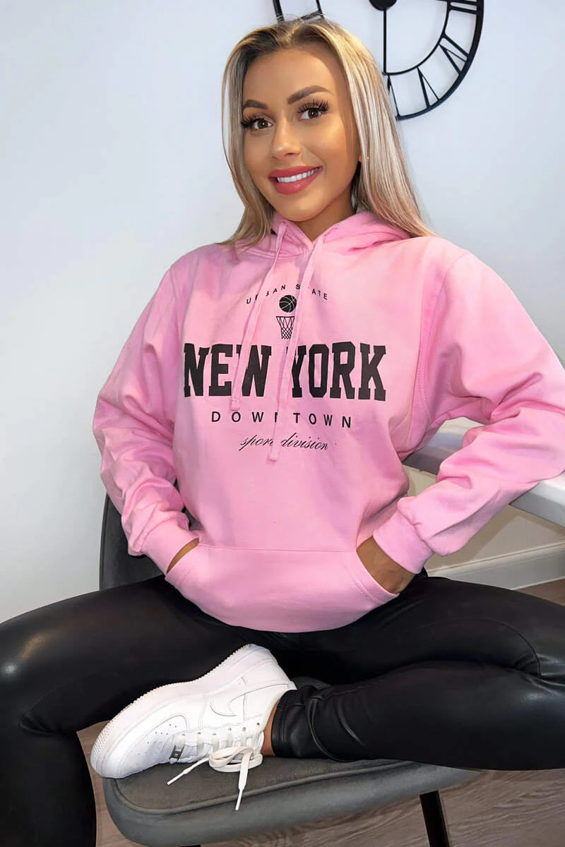 Pink New York Slogan Hoodie - Image 3