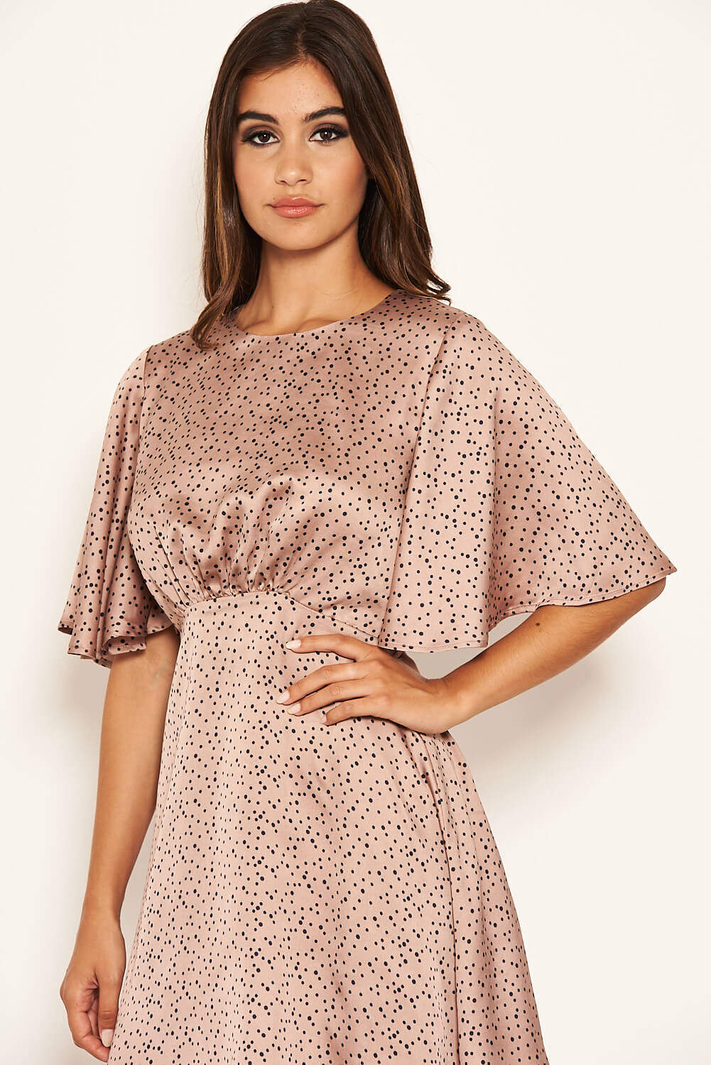 Pink Polka Dot Gathered Waist Skater Dress - Image 5