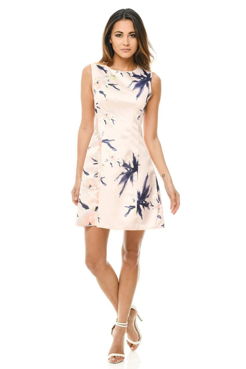 Pink Printed Skater Mini Dress - Image 2