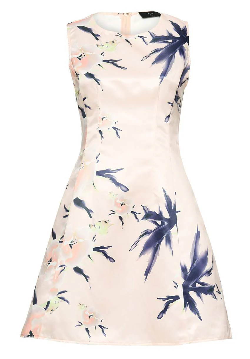 Pink Printed Skater Mini Dress - Image 4