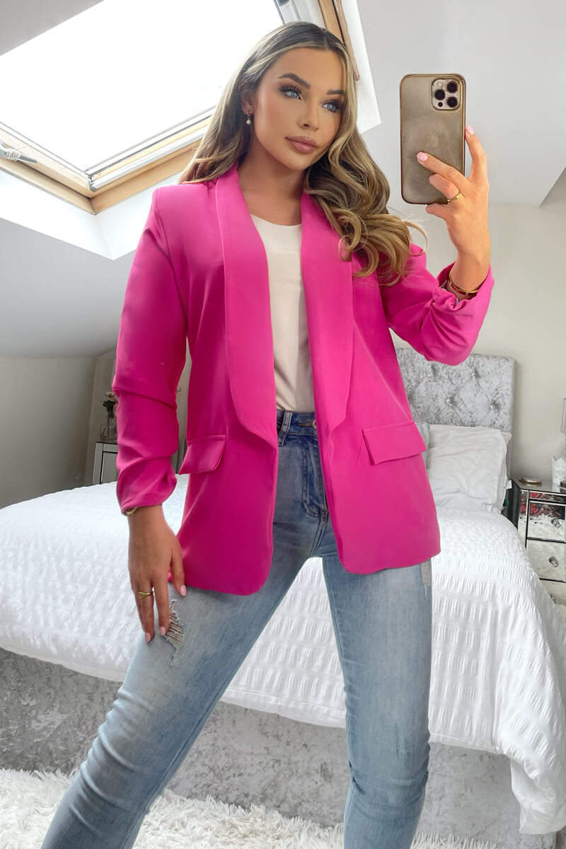 Pink Ruched Detail Sleeve Blazer - Image 2