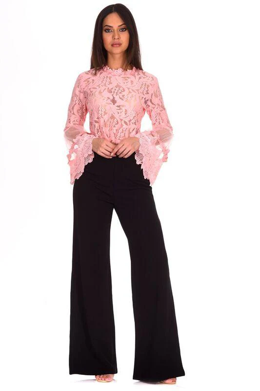 Pink Sheer Lace Long Sleeve Top - Image 2