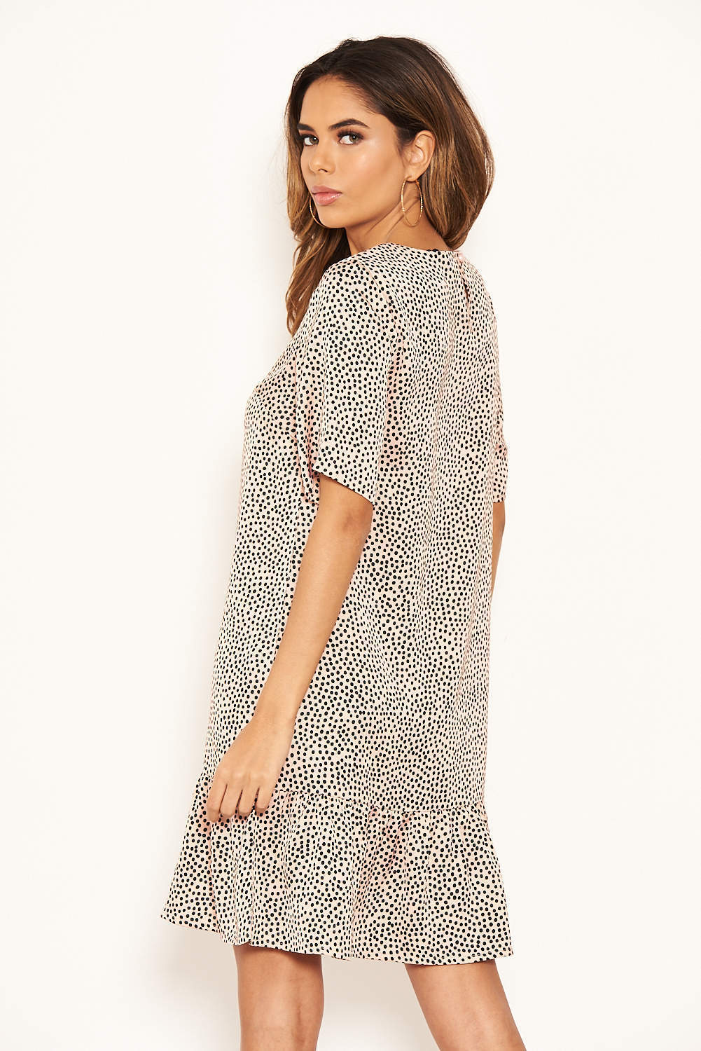 Pink Spotty Frill Hem T-Shirt Dress - Image 5