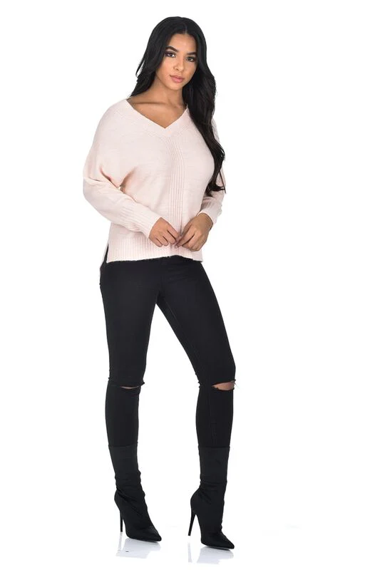 Pink V Neck Jumper - Image 2