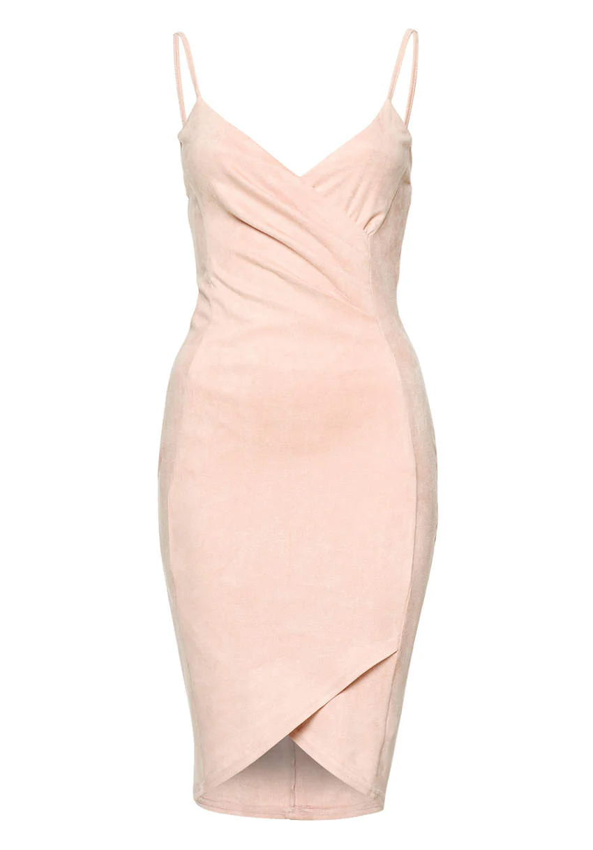 Pink Wrap Front Suede Dress - Image 4