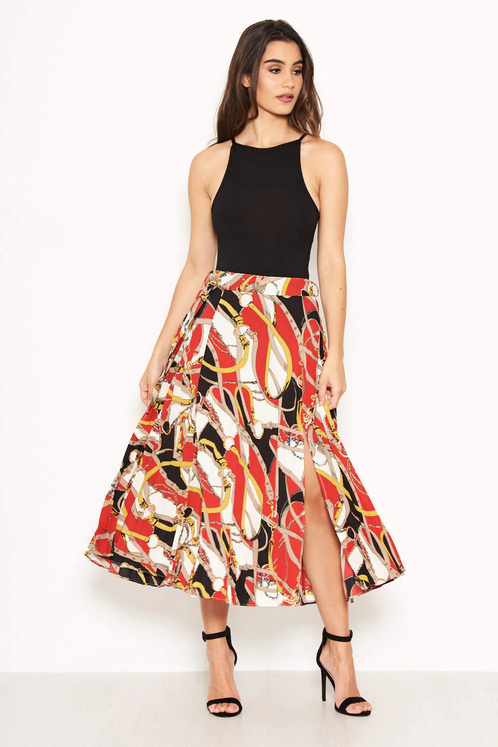 Pleated Chain Print Midi Skirt - Image 5