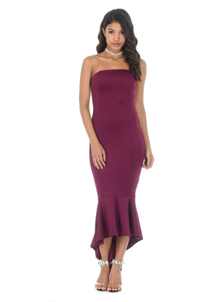 Plum Bandeau Fishtail Dress - Image 2