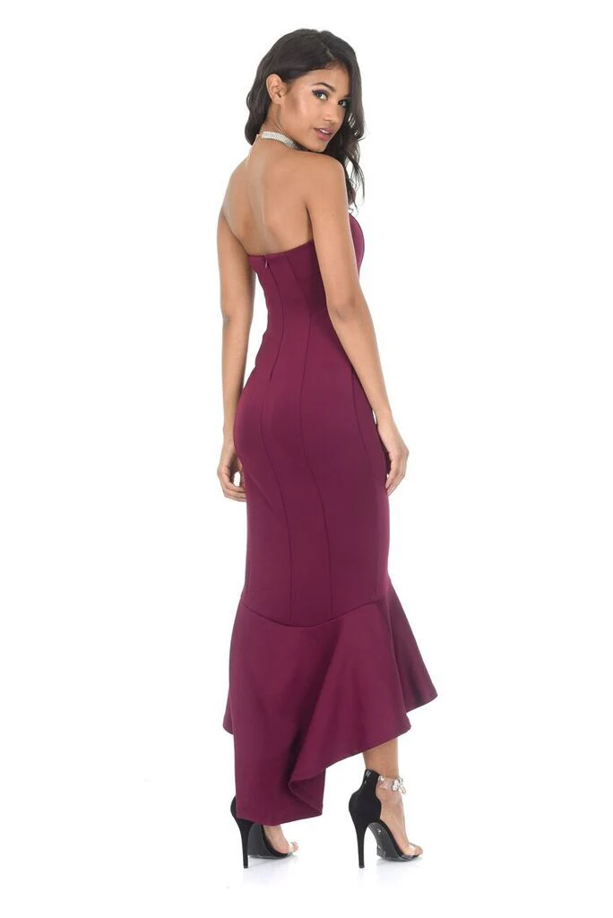 Plum Bandeau Fishtail Dress - Image 3