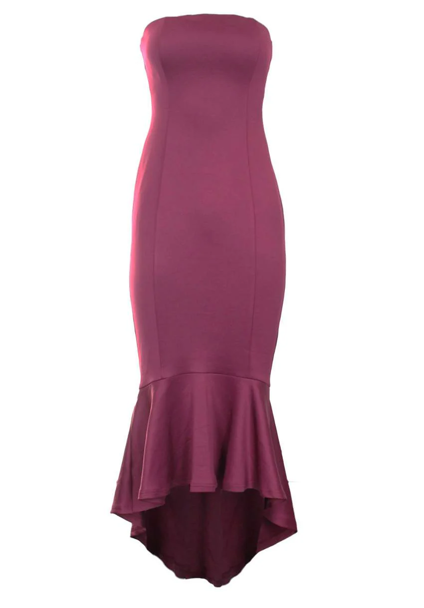 Plum Bandeau Fishtail Dress - Image 4