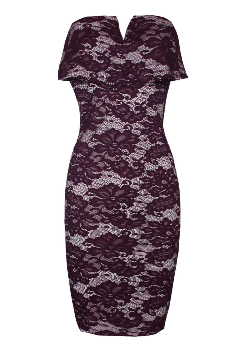 Plum Bandeau Lace Dress - Image 4