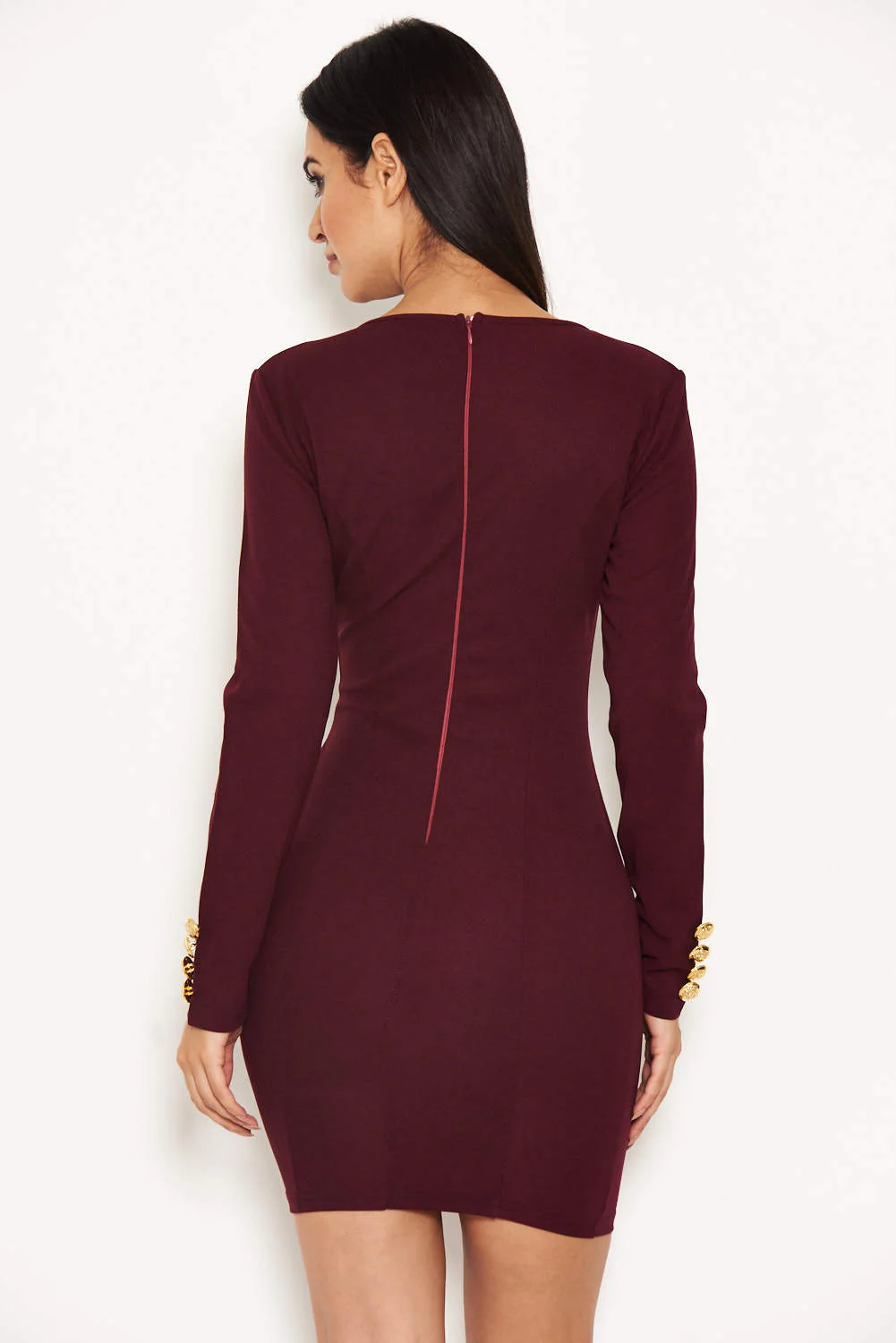 Plum Bodycon Button Front Dress - Image 3