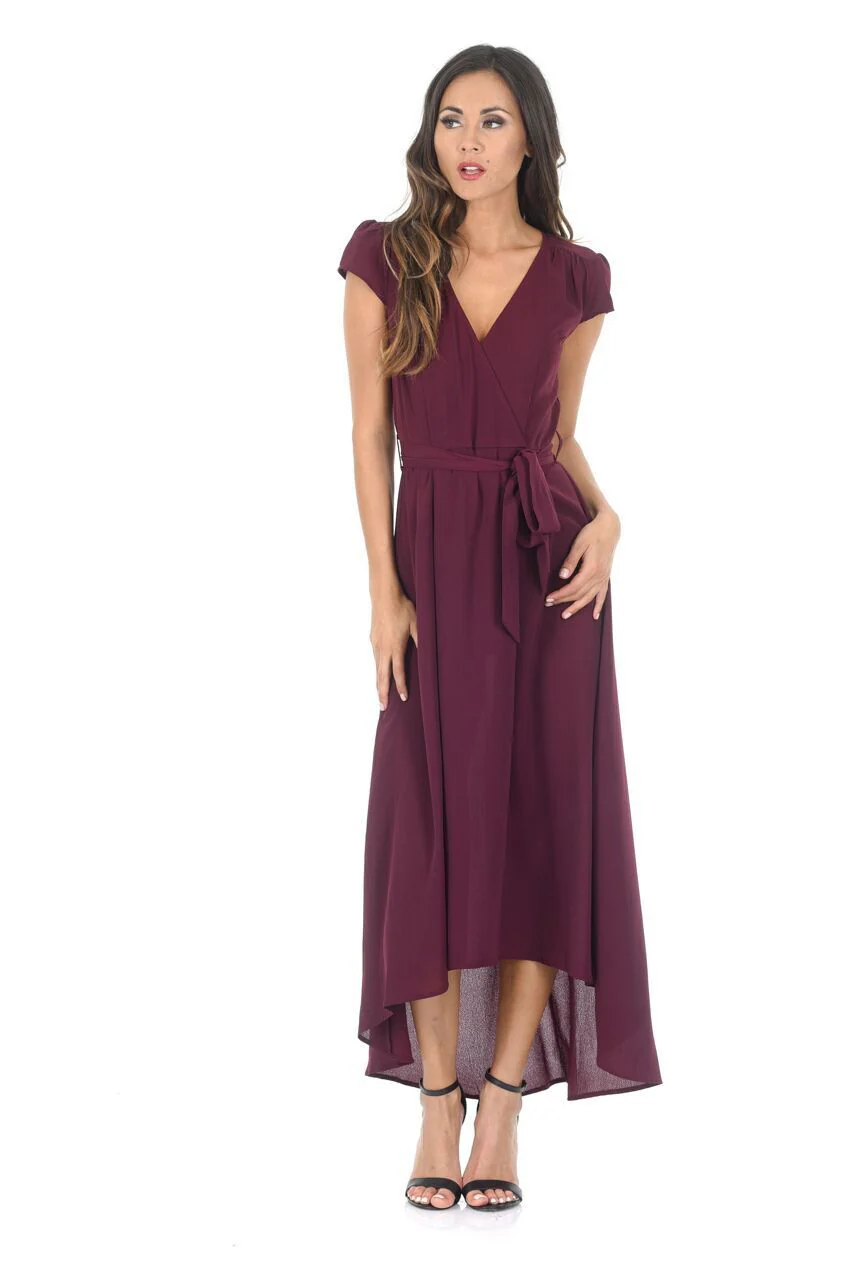Plum Capped Sleeve Waterfall Dress - Image 2