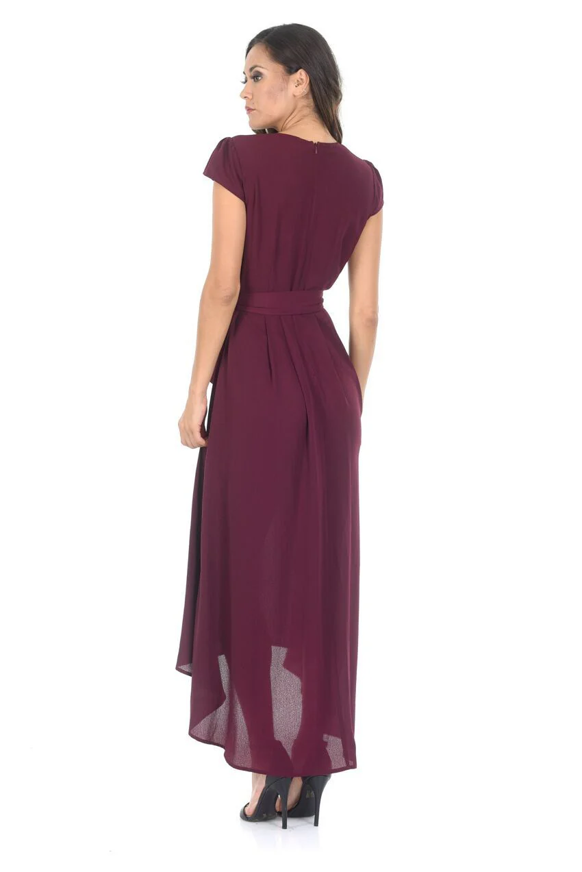 Plum Capped Sleeve Waterfall Dress - Image 3